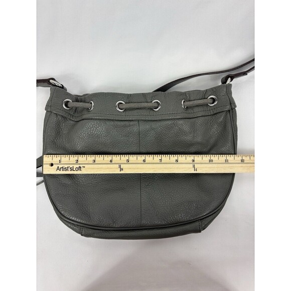 Aimee Kestenberg Grey Leather Crossbody Bag Pockets Zippers Drawstring - Picture 10 of 13